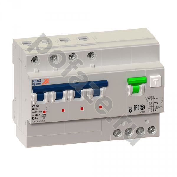 Автоматический выключатель дифференциального тока КЭАЗ OptiDin VD63-42 3П+Н 16А 30мА (C) 6кА (A)