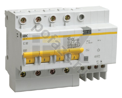 Автоматический выключатель дифференциального тока IEK АД14 3П+Н 40А 100мА (C) 4.5кА (AC)