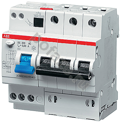 Автоматический выключатель дифференциального тока ABB DS203 3П 6А 30мА (C) 10кА (A)