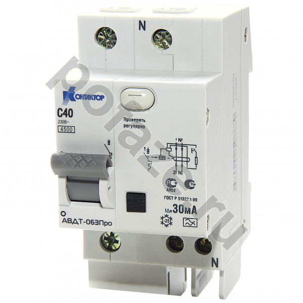 Автоматический выключатель дифференциального тока Контактор АД-063Про 2П 10А 30мА (C) 4.5кА (A)