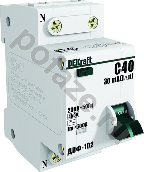 Автоматический выключатель дифференциального тока DEKraft ДИФ-102 1П+Н 6А 30мА (C) 4.5кА (AC)