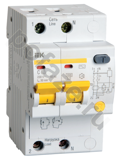 Автоматический выключатель дифференциального тока IEK АД12 1П+Н 25А 30мА (C) 4.5кА (AC)
