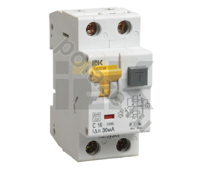 Автоматический выключатель дифференциального тока IEK АВДТ32 1П+Н 16А 10мА (B) 6кА (A)