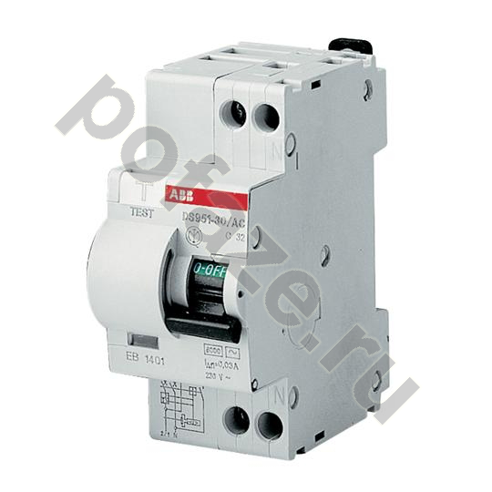 Автоматический выключатель дифференциального тока ABB DS941 1П+Н 32А 30мА (C) 4.5кА (AC)