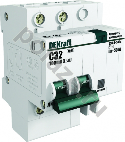 Автоматический выключатель дифференциального тока DEKraft ДИФ-101 1П+Н 60А 100мА (C) 4.5кА (AC)