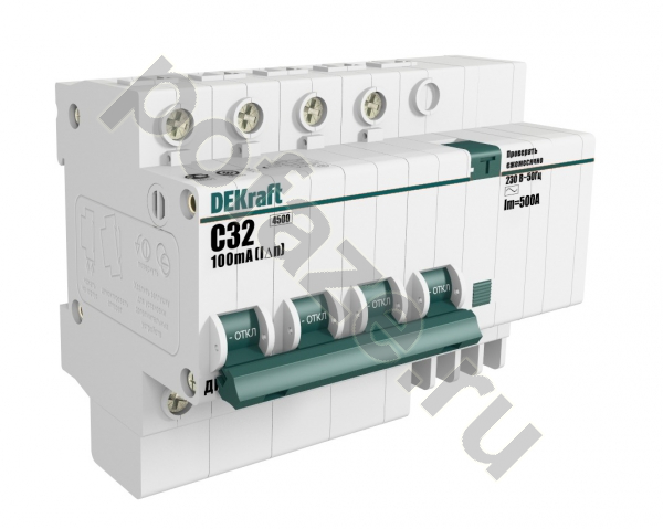 Автоматический выключатель дифференциального тока DEKraft ДИФ-101 3П+Н 16А 100мА (C) 4.5кА (AC)