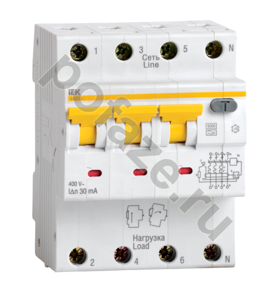 Автоматический выключатель дифференциального тока IEK АВДТ34 3П+Н 32А 30мА (C) 6кА (A)