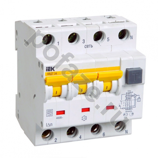 Автоматический выключатель дифференциального тока IEK АВДТ34 3П+Н 25А 100мА (C) 6кА (A)