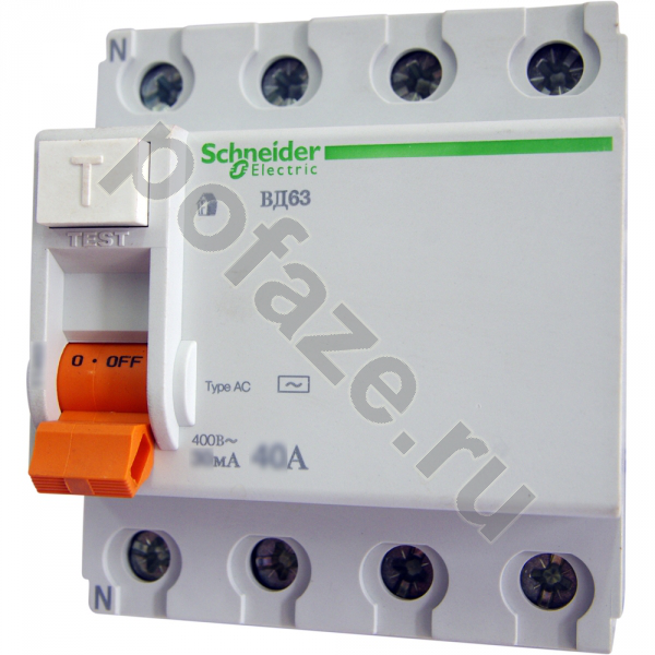 Автоматический выключатель дифференциального тока Schneider Electric Домовой ВД63 3П+Н 40А 300мА (C) 4.5кА (AC)