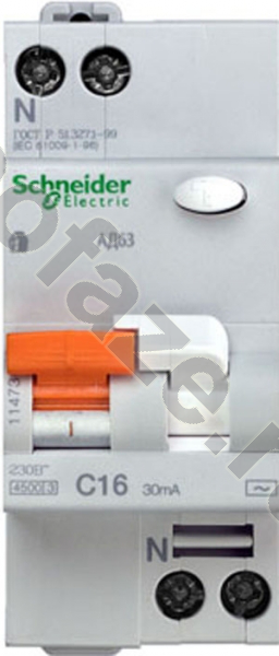 Автоматический выключатель дифференциального тока Schneider Electric Домовой АД63 1П+Н 16А 30мА (C) 4.5кА (AC)