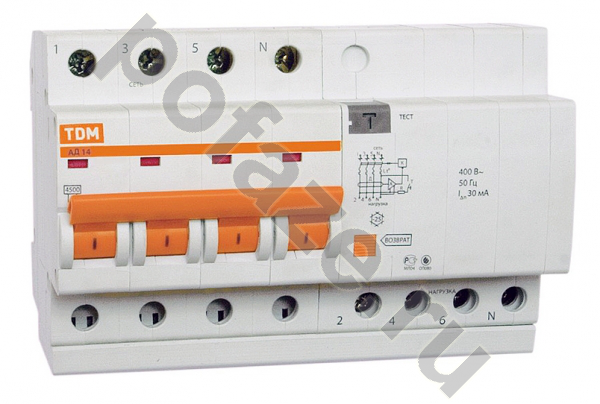 Автоматический выключатель дифференциального тока TDM ELECTRIC АД14 3П+Н 32А 100мА (C) 4.5кА (AC)