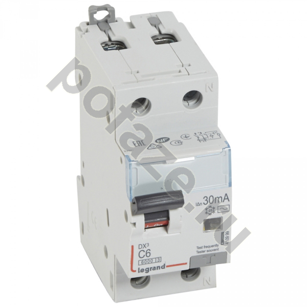 Автоматический выключатель дифференциального тока Legrand DX3 1П+Н 6А 30мА (C) 6кА (AC)
