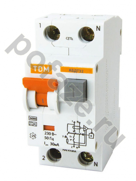 Автоматический выключатель дифференциального тока TDM ELECTRIC АВДТ32 1П+Н 25А 100мА (C) 6кА (A)