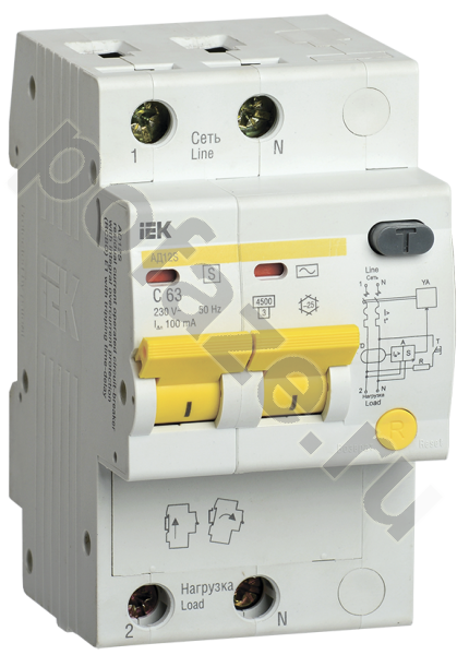 Автоматический выключатель дифференциального тока IEK АД12S 1П+Н 50А 30мА (C) 4.5кА (AC)