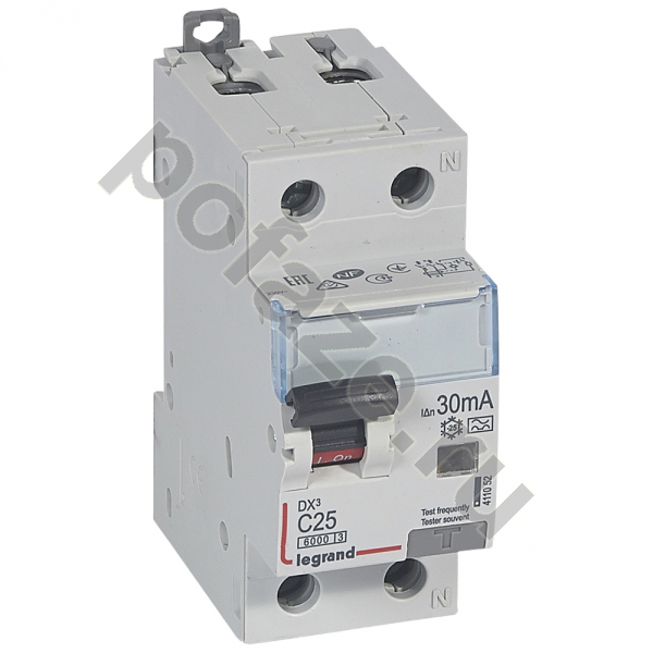 Автоматический выключатель дифференциального тока Legrand DX3 1П+Н 25А 30мА (C) 6кА (A)