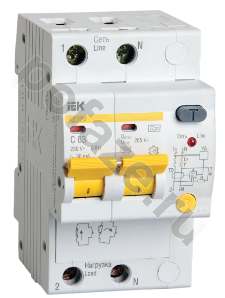 Автоматический выключатель дифференциального тока IEK АД12М 1П+Н 50А 30мА (C) 4.5кА (A)