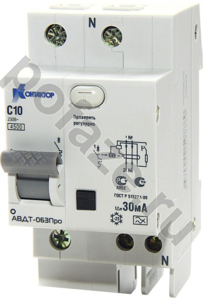 Автоматический выключатель дифференциального тока Контактор АВДТ-063Про 1П+Н 16А 30мА (C) 4.5кА (A)