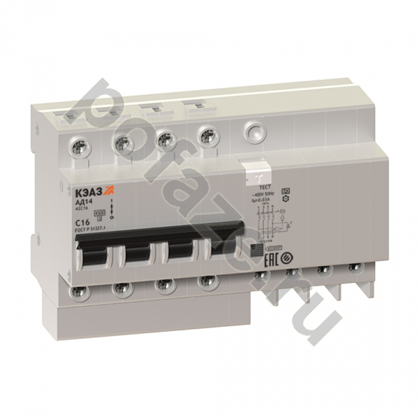 Автоматический выключатель дифференциального тока КЭАЗ АД14-44 3П+Н 63А 300мА (C) 4.5кА (AC)