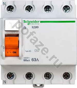 Schneider Electric Домовой ВД63 3П+Н 63А 100мА (C) 4.5кА (AC)