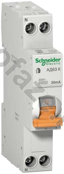 Автоматический выключатель дифференциального тока Schneider Electric Домовой АД63 1П+Н 6А 30мА (C) 4.5кА (AC)