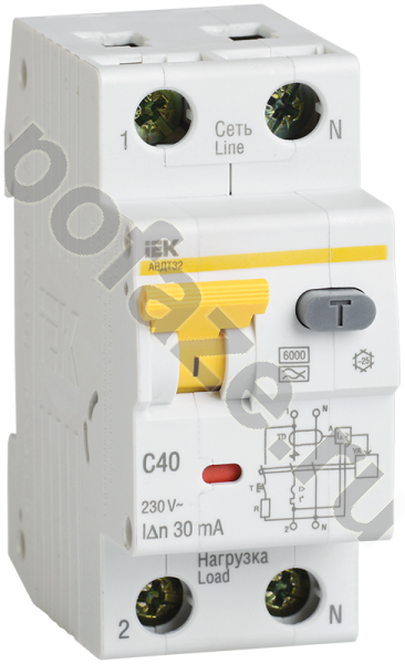 Автоматический выключатель дифференциального тока IEK АВДТ32 1П+Н 40А 100мА (C) 6кА (A)