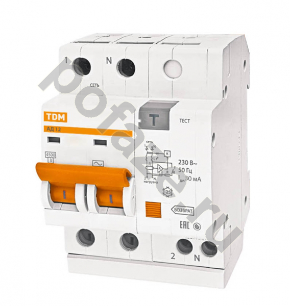 Автоматический выключатель дифференциального тока TDM ELECTRIC АД12 1П+Н 25А 30мА (C) 4.5кА (AC)