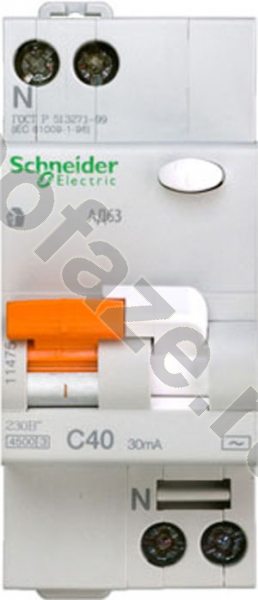 Schneider Electric Домовой АД63 1П+Н 40А 30мА (C) 4.5кА (AC)