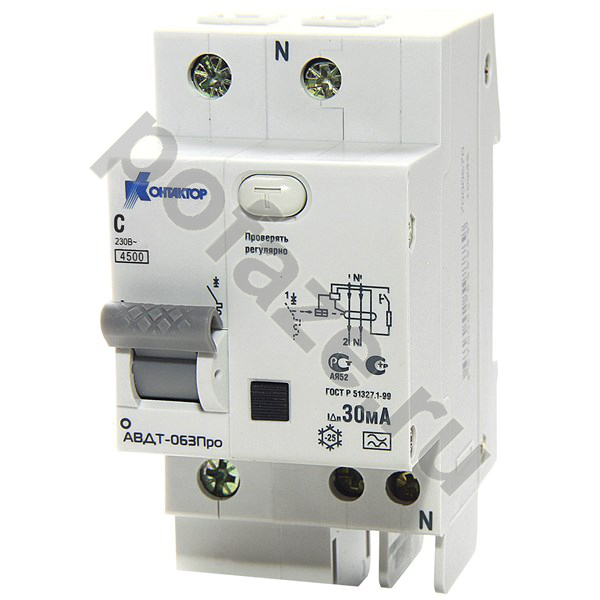 Автоматический выключатель дифференциального тока Контактор АВДТ-063Про 1П+Н 32А 30мА (C) 4.5кА (A)