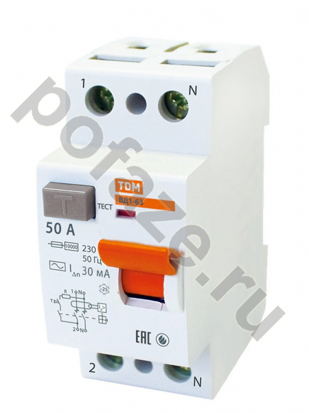 Устройство защитного отключения TDM ELECTRIC ВД1-63 2П 50А 30мА (AC)