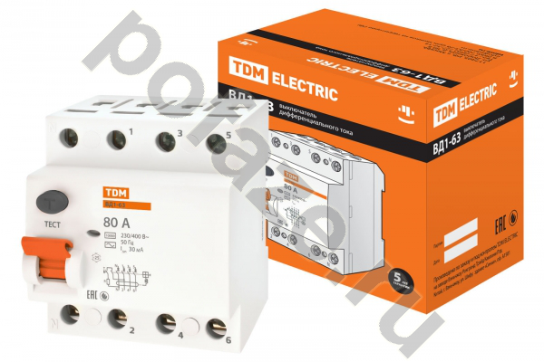 TDM ELECTRIC ВД1-63 4П 80А 30мА (AC)