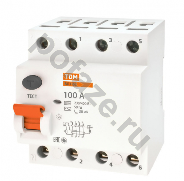 TDM ELECTRIC ВД1-63 4П 100А 30мА (AC)