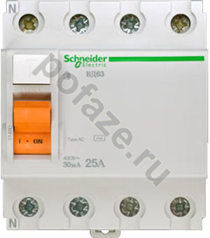 Устройство защитного отключения Schneider Electric Домовой ВД63 4П 25А 30мА (AC)