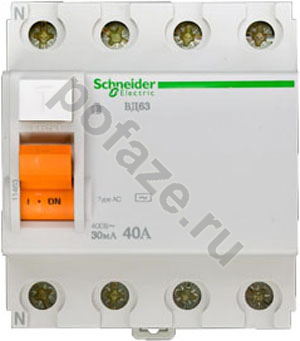 Устройство защитного отключения Schneider Electric Домовой ВД63 4П 40А 30мА (AC)