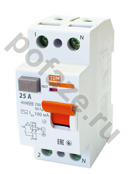 Устройство защитного отключения TDM ELECTRIC ВД1-63 2П 25А 300мА (AC)