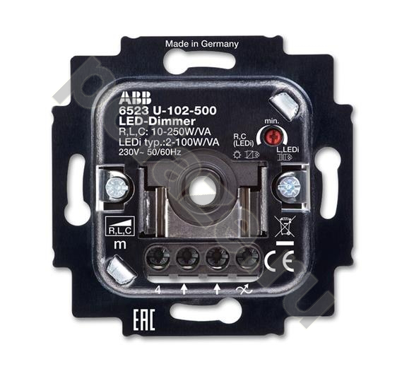 Светорегулятор поворотно-нажимной ABB BJE 250ВА, черный