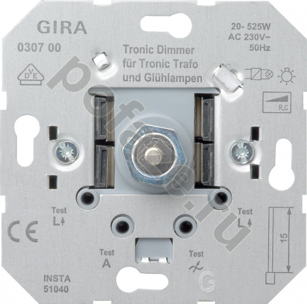 Светорегулятор поворотно-нажимной Gira 20-525ВА