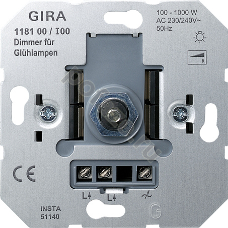Светорегулятор поворотно-нажимной Gira 100-1000ВА