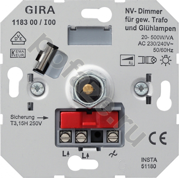 Светорегулятор поворотно-нажимной Gira 20-500ВА