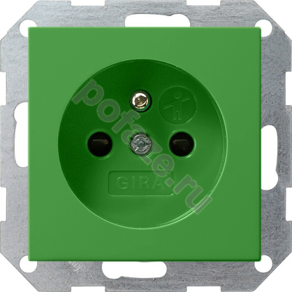 Gira System 55 16А, с/з, со штор., зеленый IP20