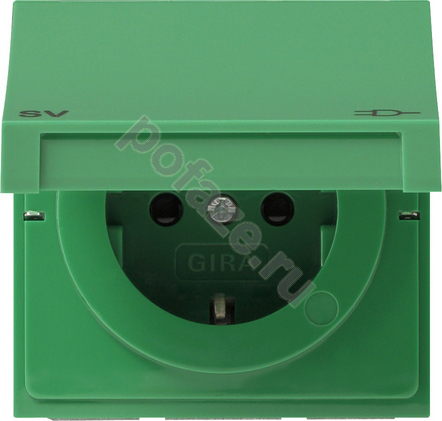 Розетка Gira F100 16А, с/з, со штор., зеленый IP20