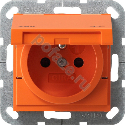 Розетка Gira System 55 16А, с/з, со штор., оранжевый IP20