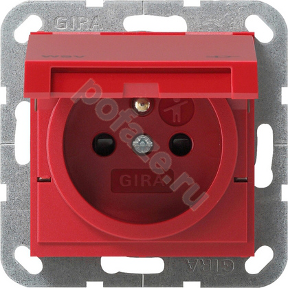 Gira System 55 16А, с/з, со штор., красный IP20