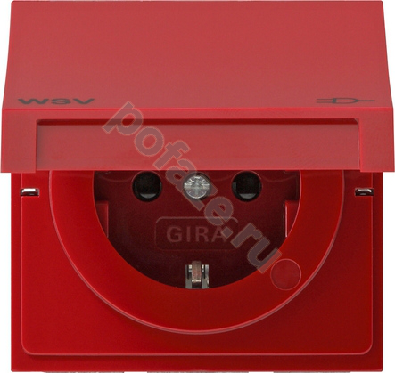 Розетка Gira F100 16А, с/з, со штор., красный IP20