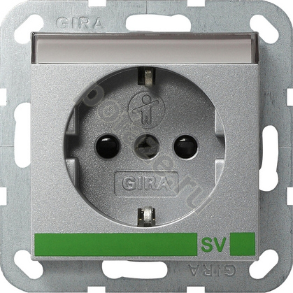 Розетка Gira System 55 16А, с/з, со штор., алюминий IP20
