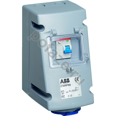 Розетка с УЗО ABB 232RPR6 32А 2П+З 230В 6ч IP44