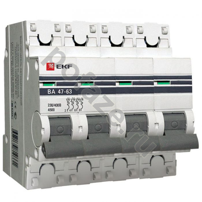 Автоматический выключатель EKF ВА 47-63 PROxima 4П 2А (D) 4.5кА