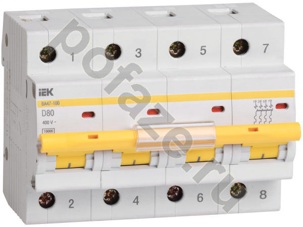 Автоматический выключатель IEK ВА47-100 4П 80А (D) 10кА