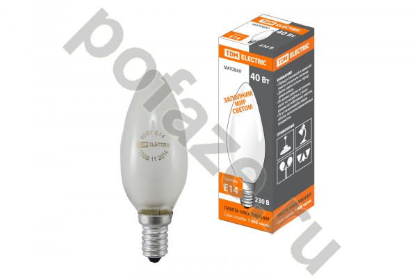 Лампа накаливания свеча TDM ELECTRIC d35мм E14 40Вт 30-220В