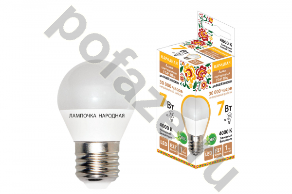Лампа светодиодная LED шарообразная TDM ELECTRIC d45мм E27 7Вт 270гр. 30-220В 4000К