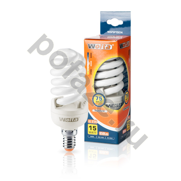 Лампа энергосберегающая спираль Wolta E14 15Вт 220-240В 4000К